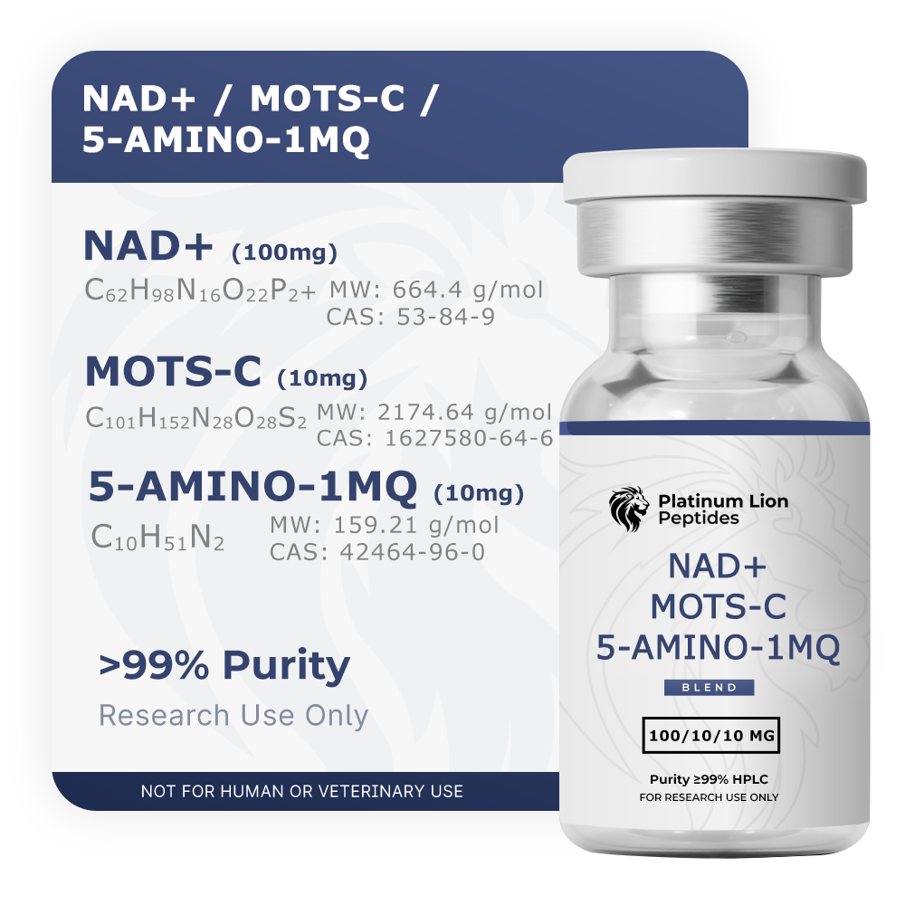 nad+ mots c 5 amino 1mq blend / mots-c / 5-amino-1mq METABOLIC BLEND (NAD+ + MOTS-C + 5-Amino- 1MQ) 100/10/10mg 5 Amino 1MQ and MOTS-C